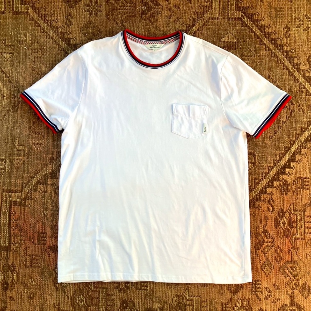 Ben Sherman Men's Ringer T shirt Large Crew Neck Collegiate